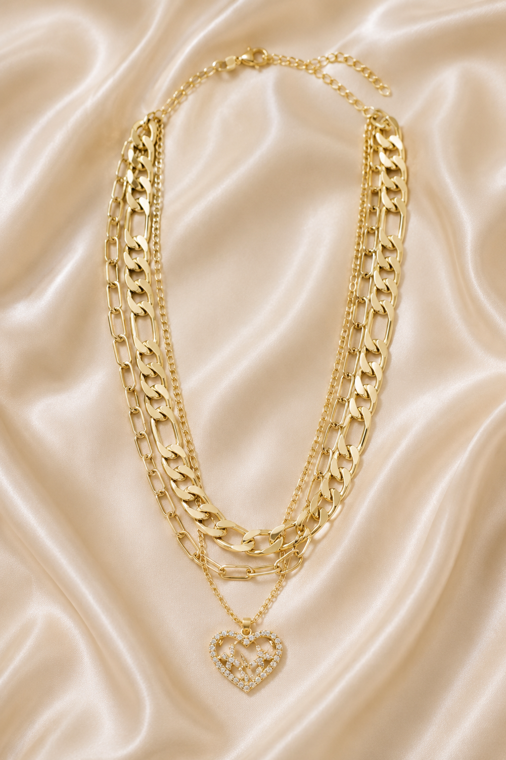Aurelia Layered Crystal Heart Statement Necklace