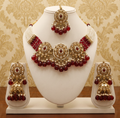 Kundan/Polki Style Choker Necklace Set with Maang Tikka and Jhumka Earrings