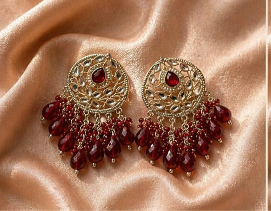 Royal Kundan & Ruby Bead Cluster Jhumka