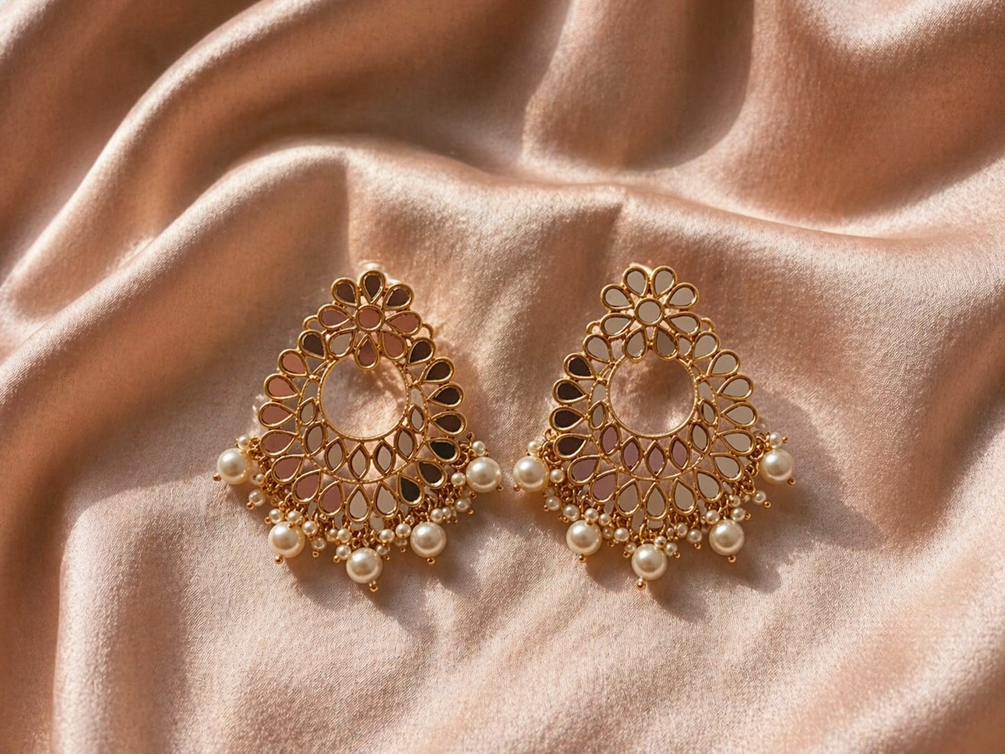 Rose Gold Plated Mirror Work Dangler Earrings