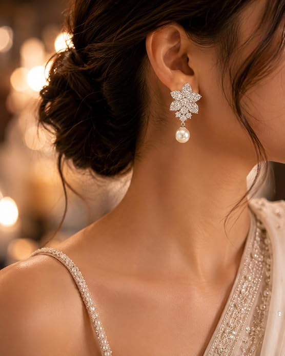 Floral Pearl Drop Earrings