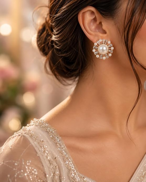 Sunburst Pearl Stud Earrings