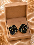 Black and Gold Enamel Floral Stud Earring