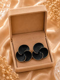 Black and Gold Geometric Floral Stud Earrings