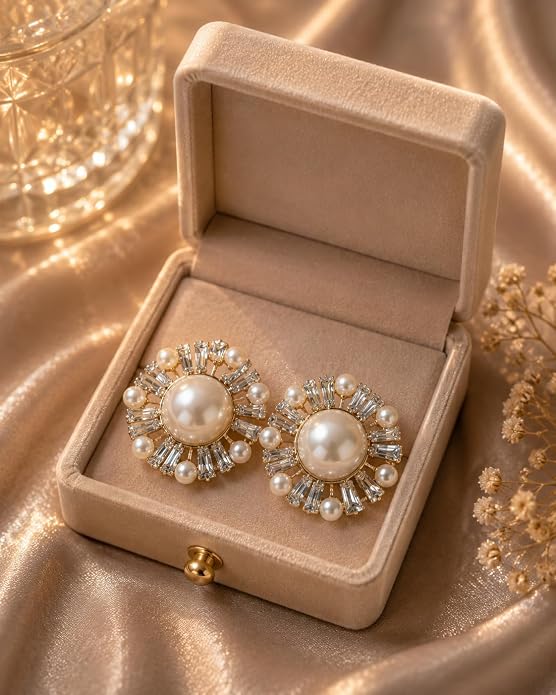 Sunburst Pearl Stud Earrings