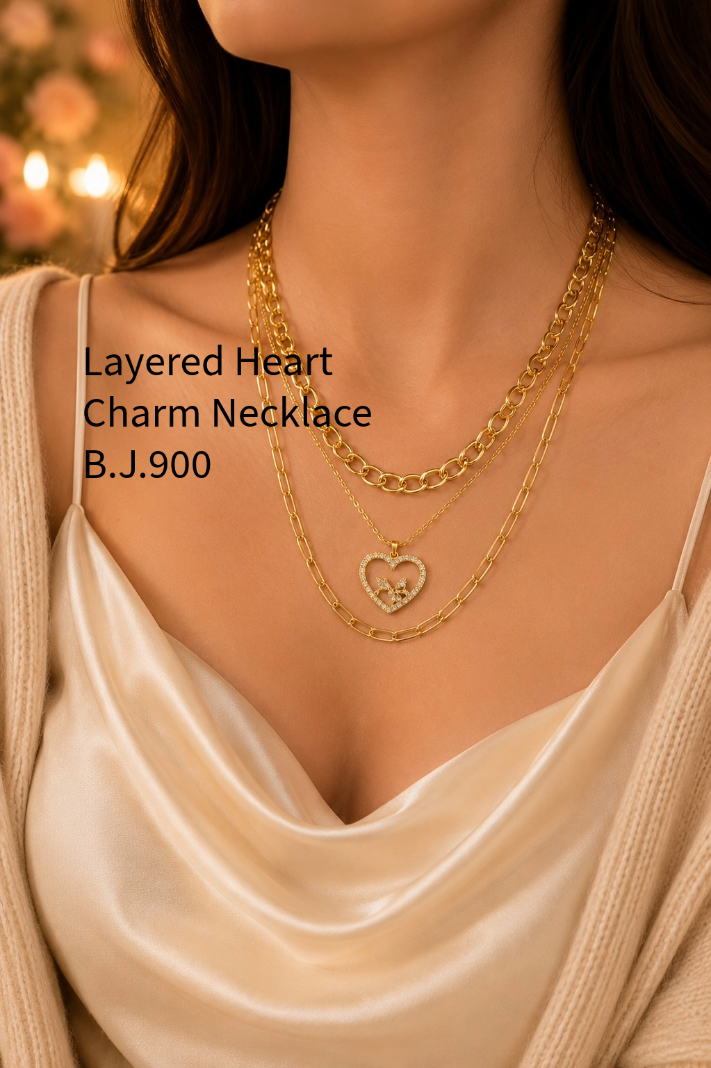 Liora Layered Heart Charm Statement Necklace