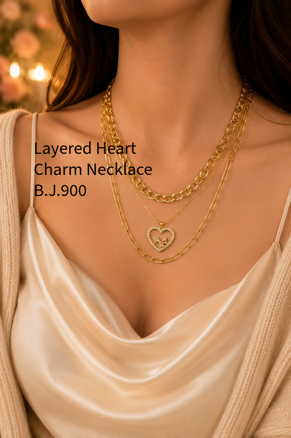 Liora Layered Heart Charm Statement Necklace