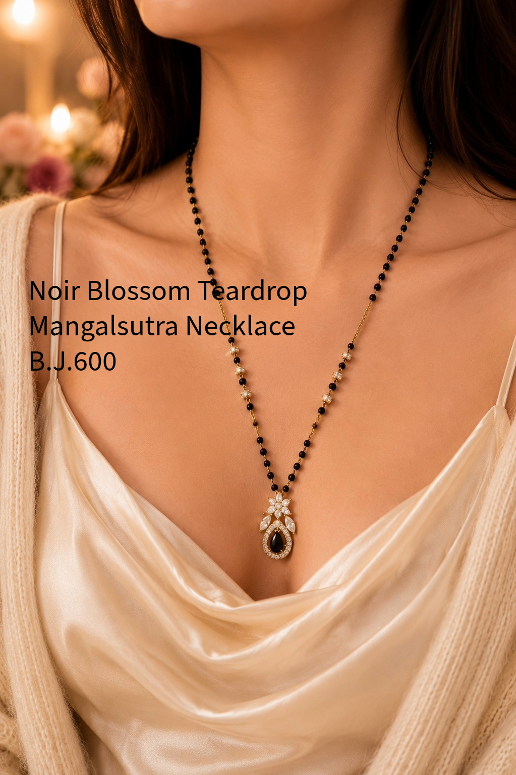 Noir Blossom Teardrop Mangalsutra Necklace