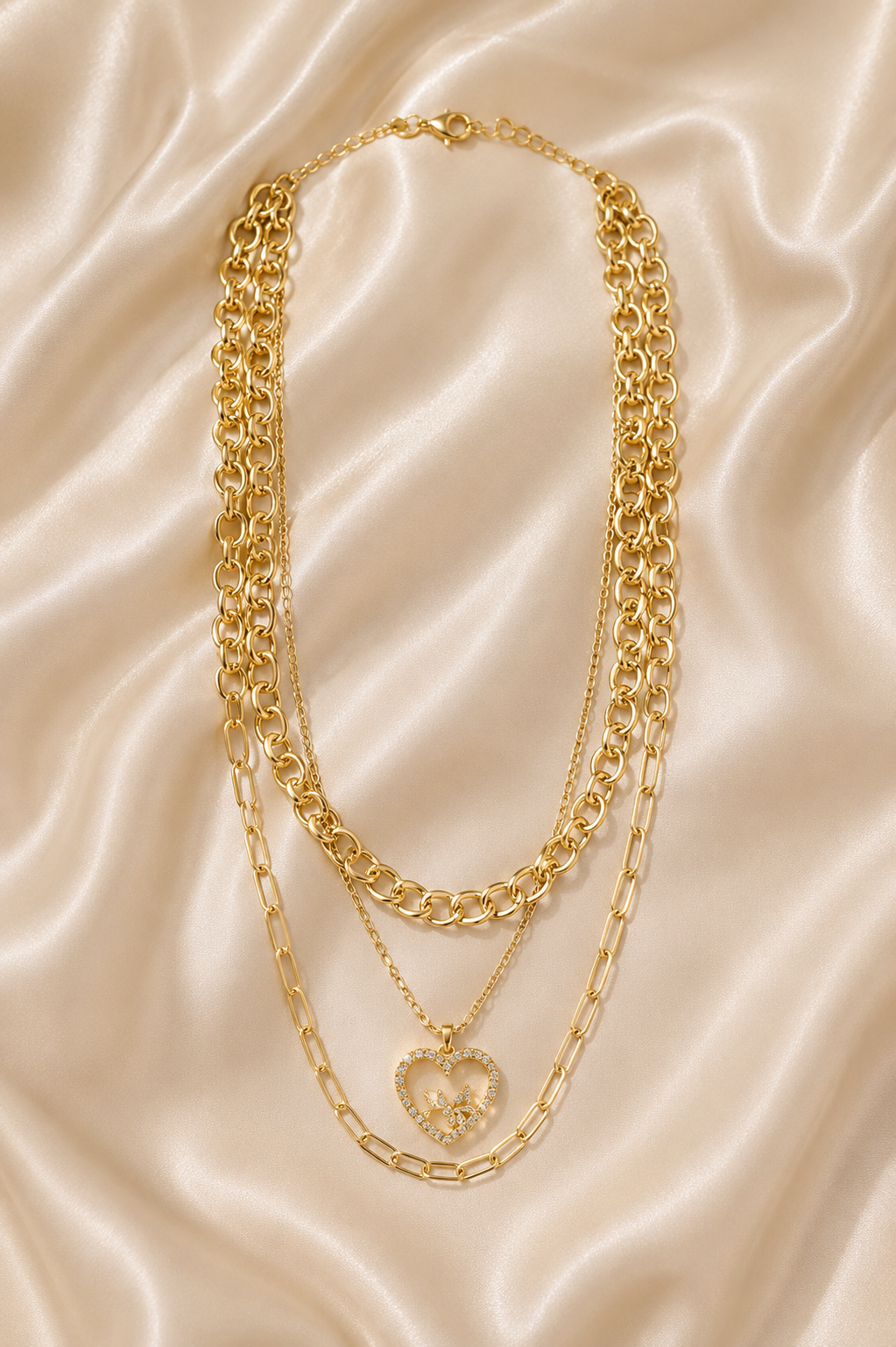 Liora Layered Heart Charm Statement Necklace