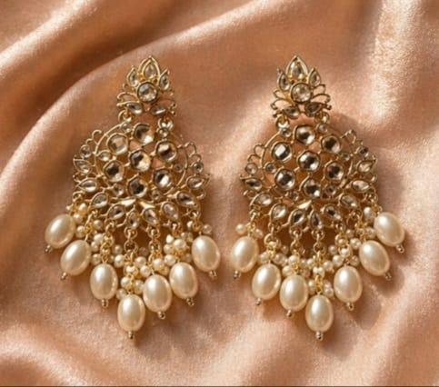 Polki and Pearl Drop Chandelier Earring