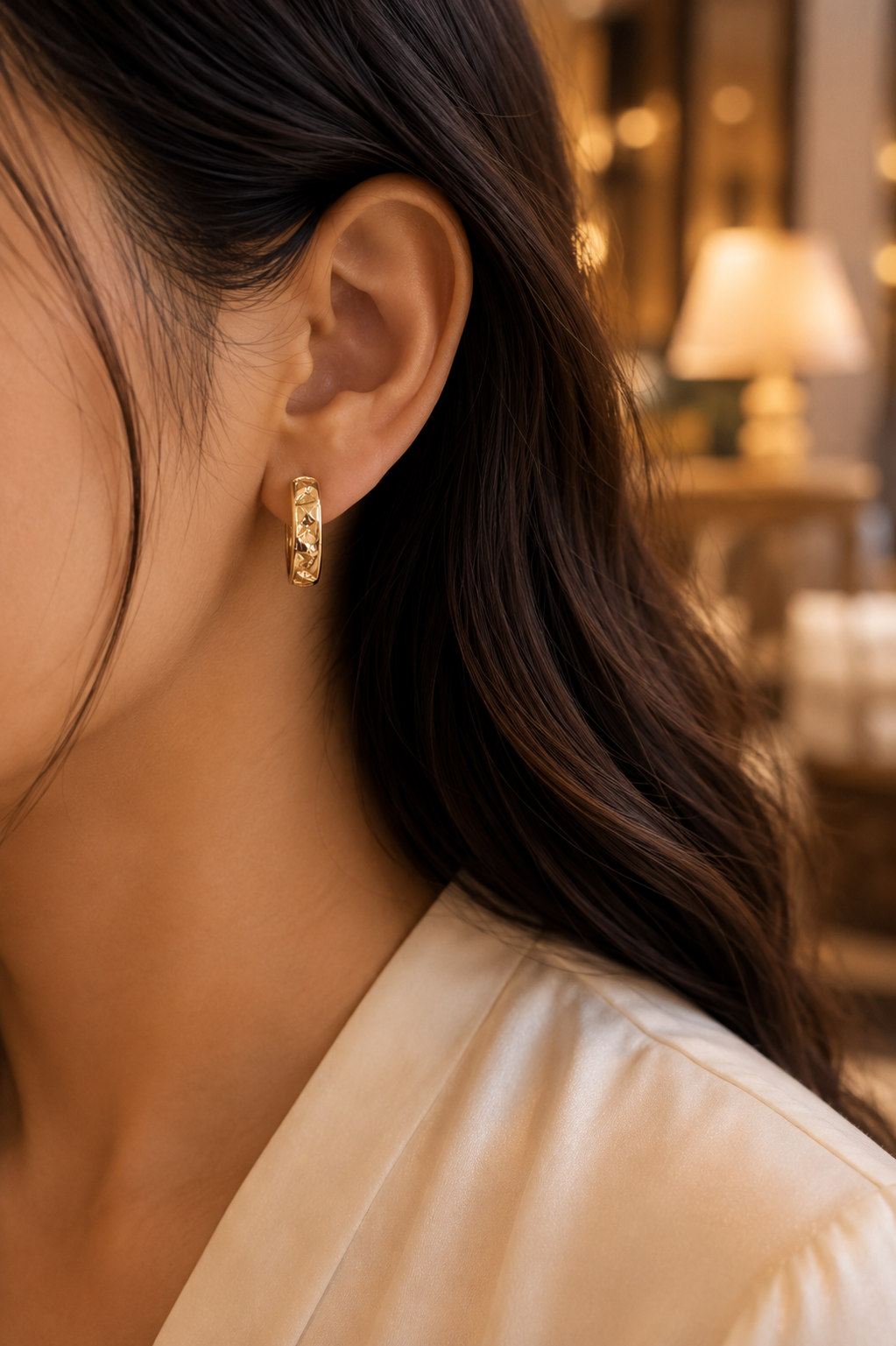 Nova Facet Huggie Hoop Earrings | Textured Minimal Everyday Fashion Jewelry